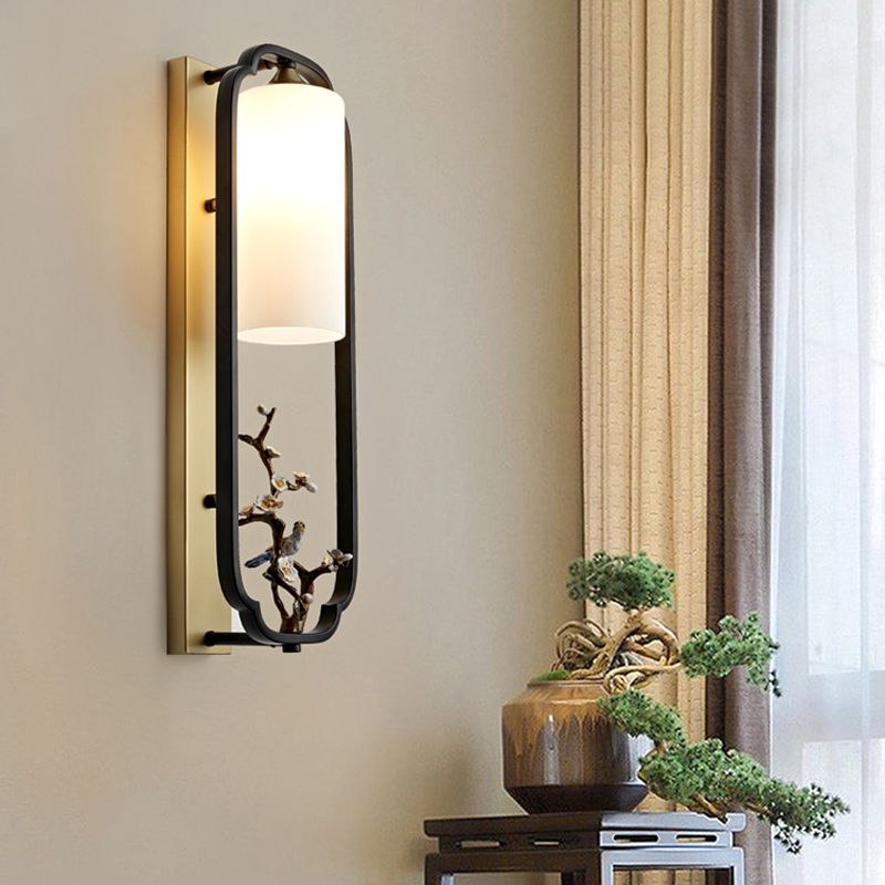 Metal Modern Wall Sconce Cylinder Shape Wall Light with Glass Shade for Bedroom