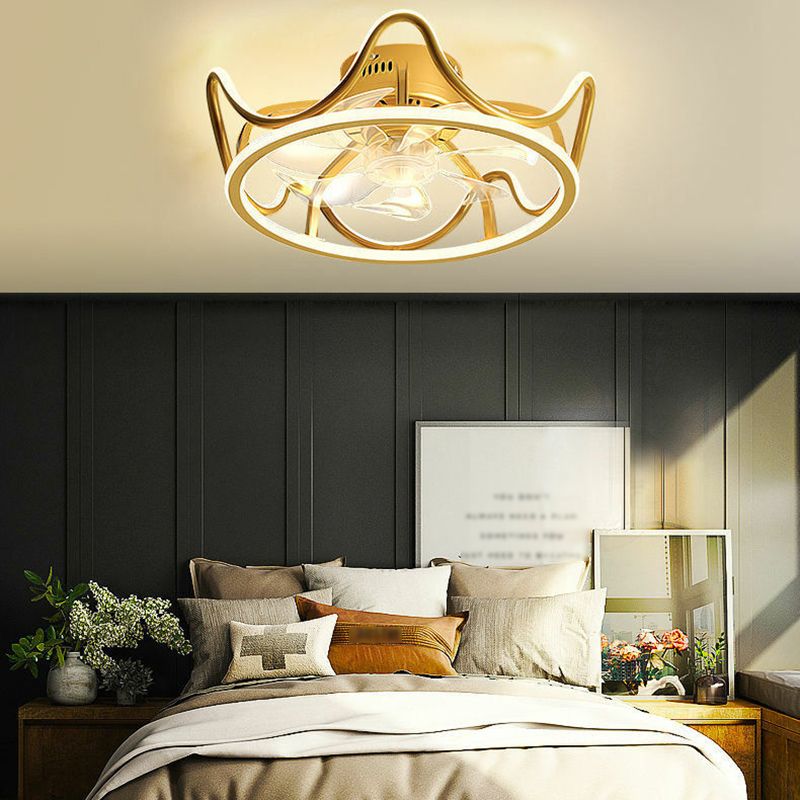 Modern Style Ceiling Fan Lamp Metal Ceiling Fan Lighting in Golden for Living Room