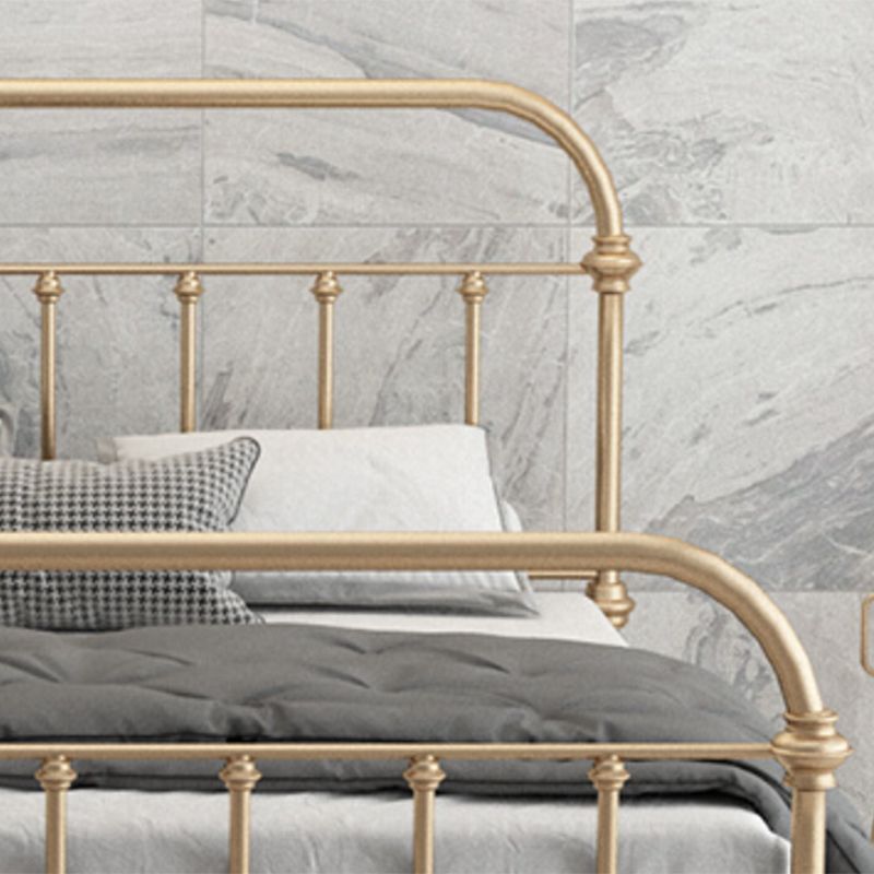Open-Frame Bed with Spindle Headboard and Metal Legs in Solid Color