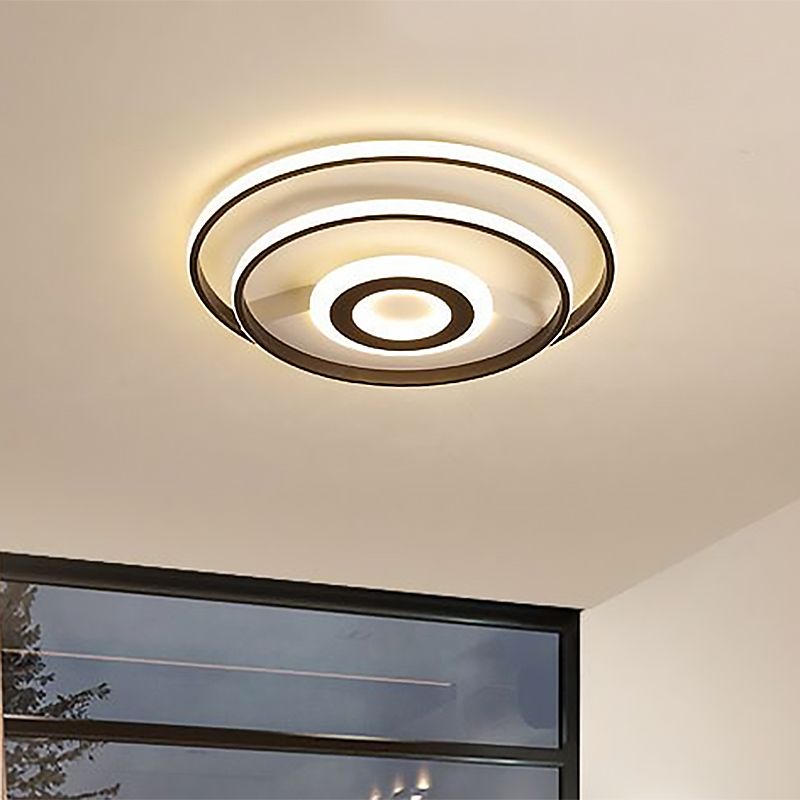 16"/19.5"/23.5" W Black Ring Flush Mount Light Nordic Acrylic Bedroom LED Ceiling Lighting in Warm/White