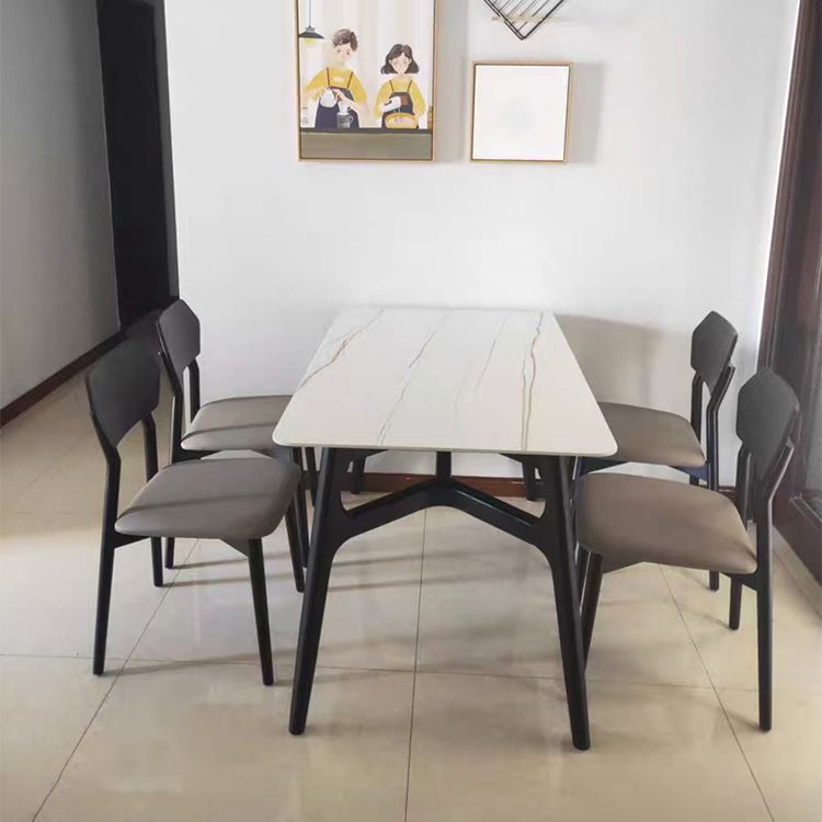 Sintered Stone White Dining Table Minimalist Trestle Base Table for Dining Room
