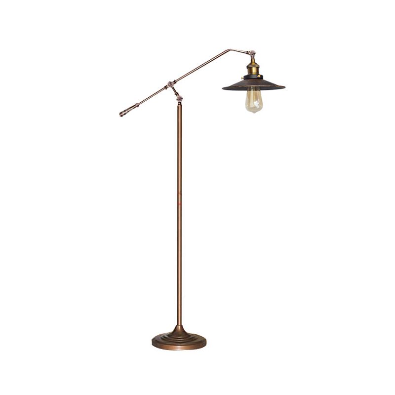 Flared Living Room Floor Light Metal 1 Head Industrial Style Floor Standing Lamp in Black/Bronze, 10"/12" Wide