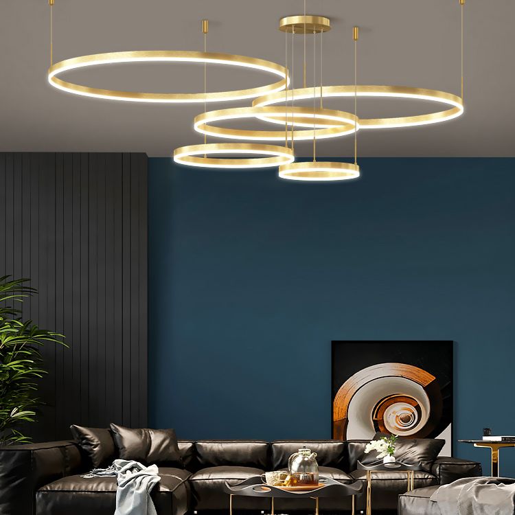 Modern Gold Chandelier Multiple Rings Hanging Ceiling Lights Metal Orb Chandelier