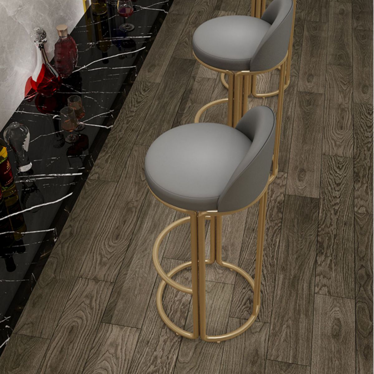 Glam Armless Backrest Counter Stool Iron Restaurant Bar Stool with Cushion and Pedal