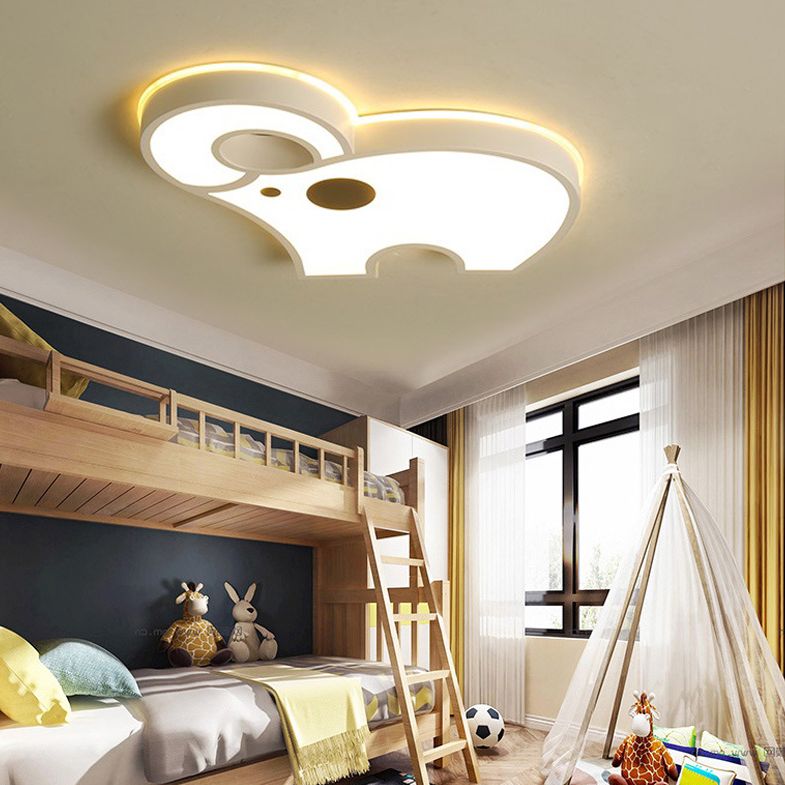 Plafonnier LED en métal en forme d'animaux de dessin animé, plafonnier blanc pour chambre d'enfant avec abat-jour en acrylique