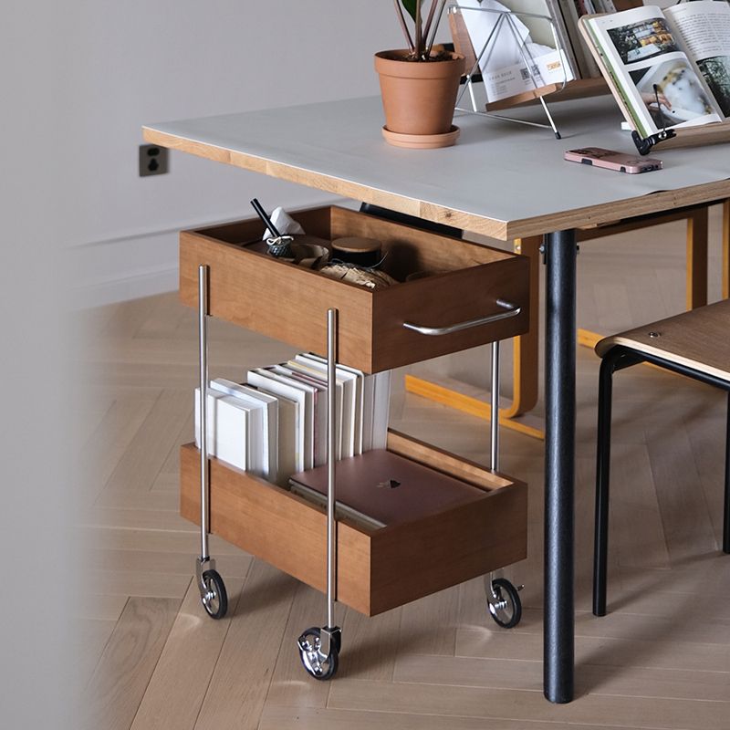 Industrial Sofa Side Accent Table with 2 Shelves in Wood for Living Room