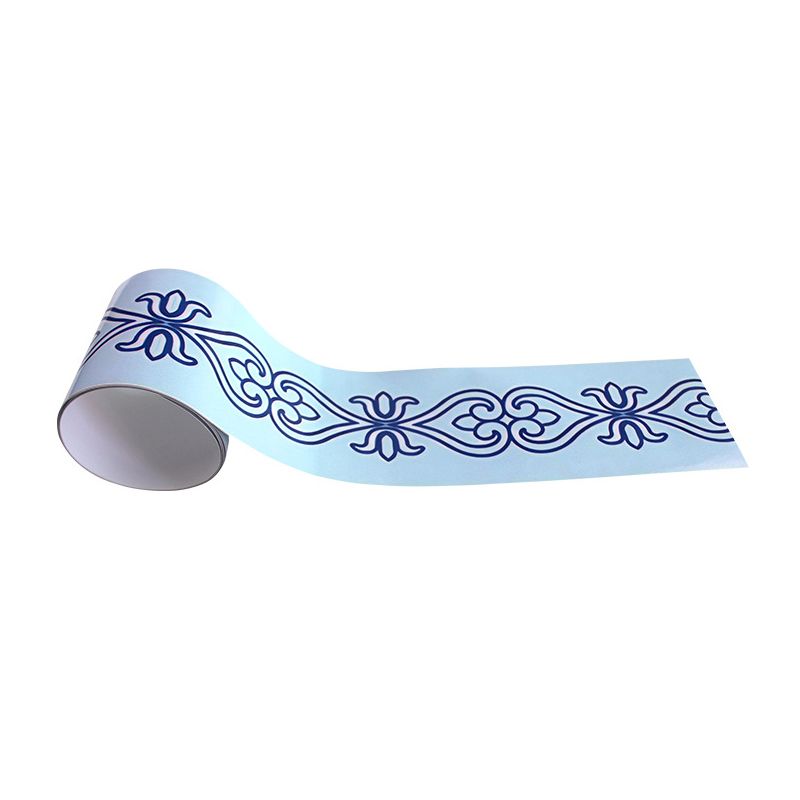 Retro Floral Print Stick Wallpaper Blue and White Easy Peel off Wall Art for Kitchen