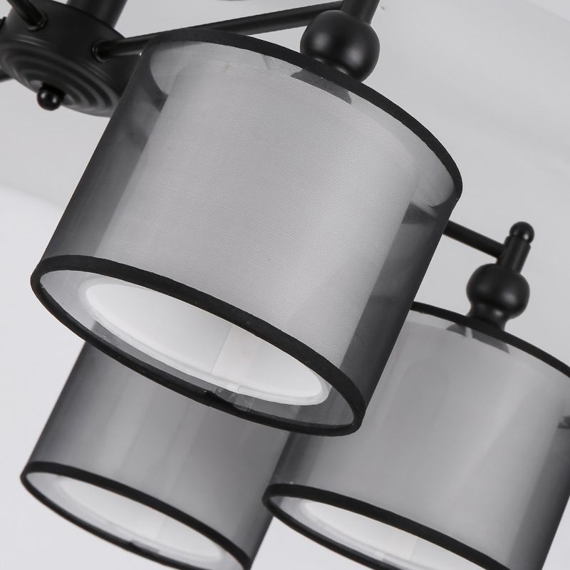 Hedendaagse cilindrische semi -flush mount stof woonkamer dicht bij plafond kroonluchter in zwart