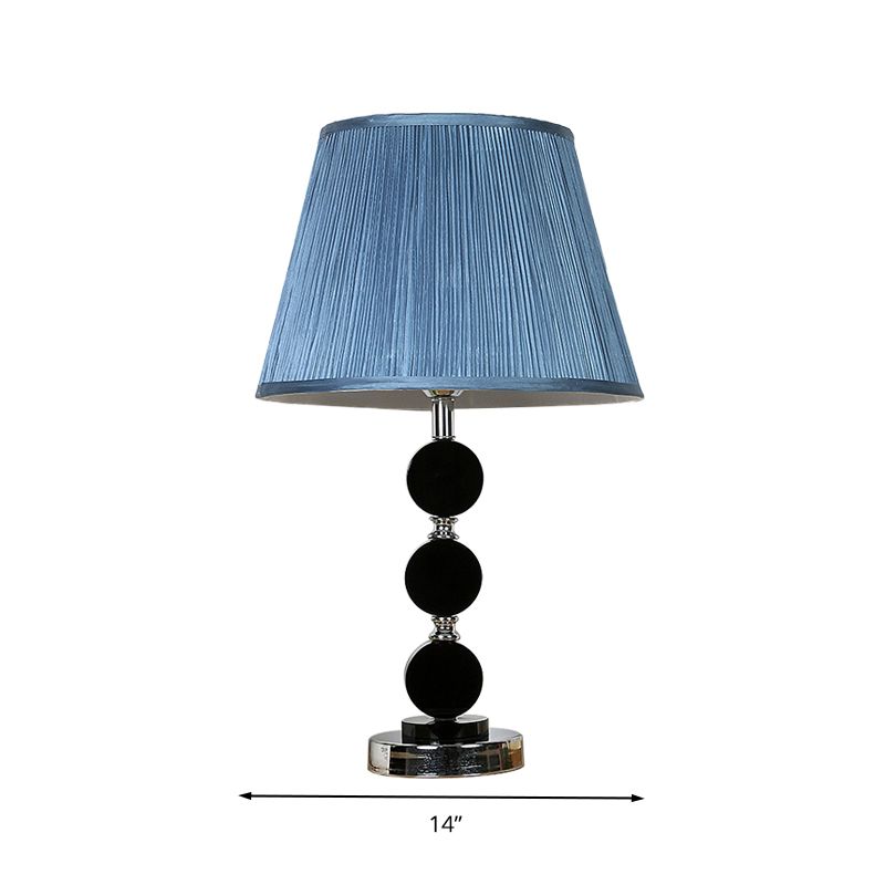 Blue Single Light Night Table Light Traditionalism Fabric Cone Nightstand Lamp with Crystal Base