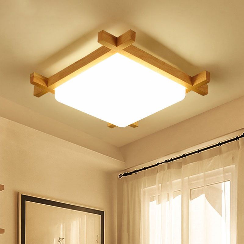 Wood Chessboard Shaped Flush Mount Nordic 15"/16.5"/20.5" Wide LED Acrylic Ceiling Light Fixture in Warm/White Light