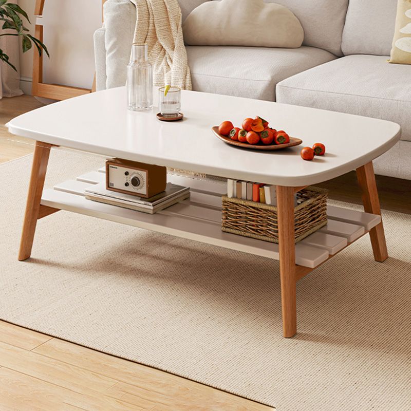 Contemporary Wooden Single Coffee Table 4 Legs Folding Cocktail Table with Storage Shelf