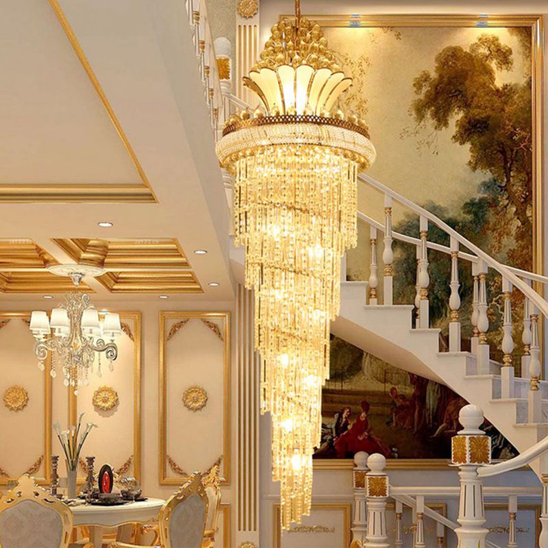 Gold 12 Heads Chandelier Lighting Modern Crystal Beaded Spiral Chandelier Pendant Light