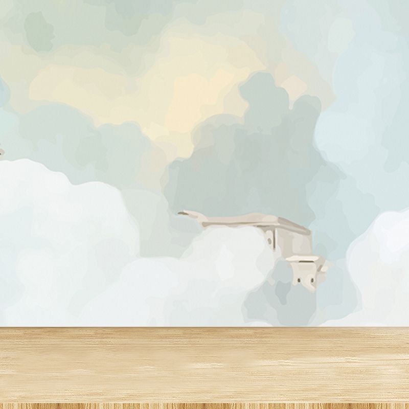 Whole Houses Drawing Mural Childrens Art Cute Architecture Wall Covering in Pastel Color