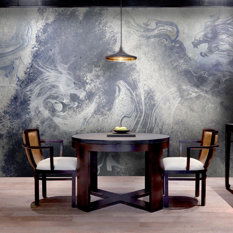 Retro Watercolors of Dragon Mural Wallpaper in Purple Gallery Wall Decor, Custom-Printed