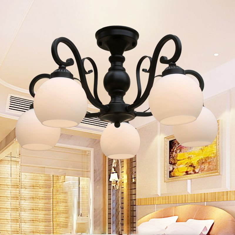Traditional Ceiling Light Globe Glass Shade Flush Mount Light for Bedroom Living Room