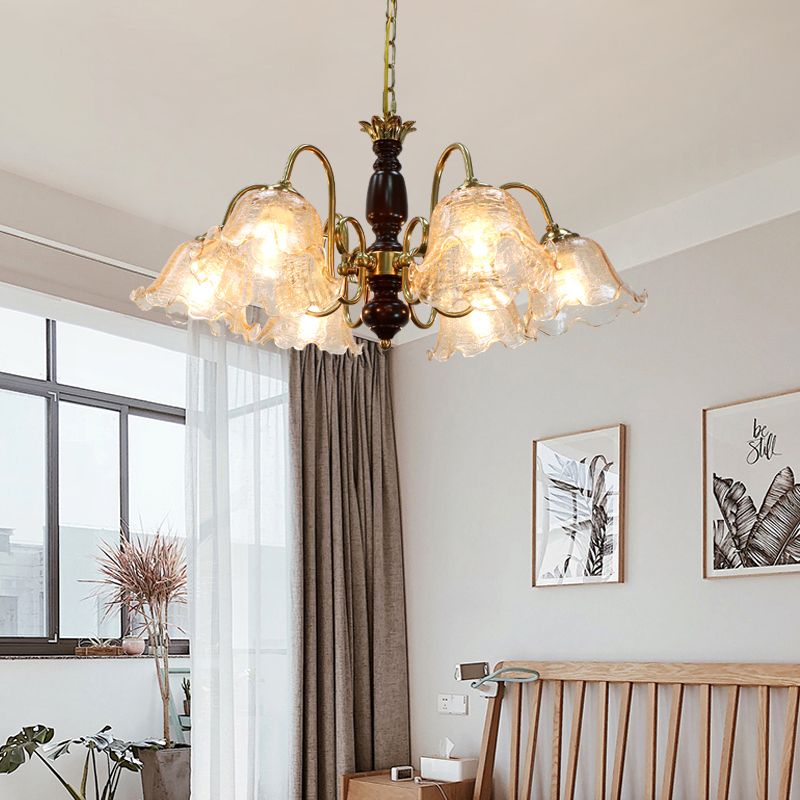 Gold Chandelier Lamp American Multi Light Hanging Light with Wood for Living Room