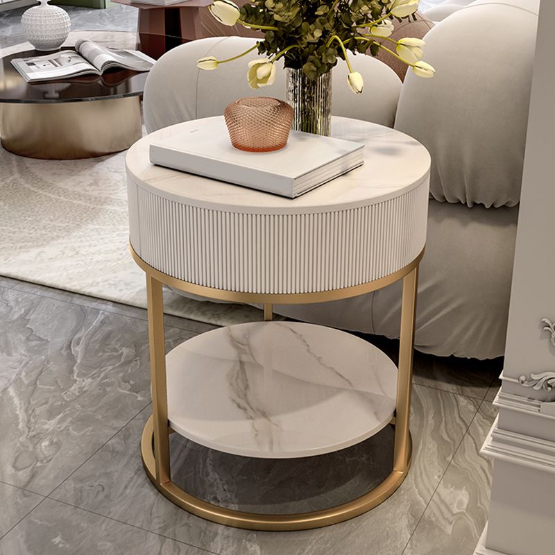 Frame Glam Style Side Table 22.83" Tall Stone Top Side Table with Storage