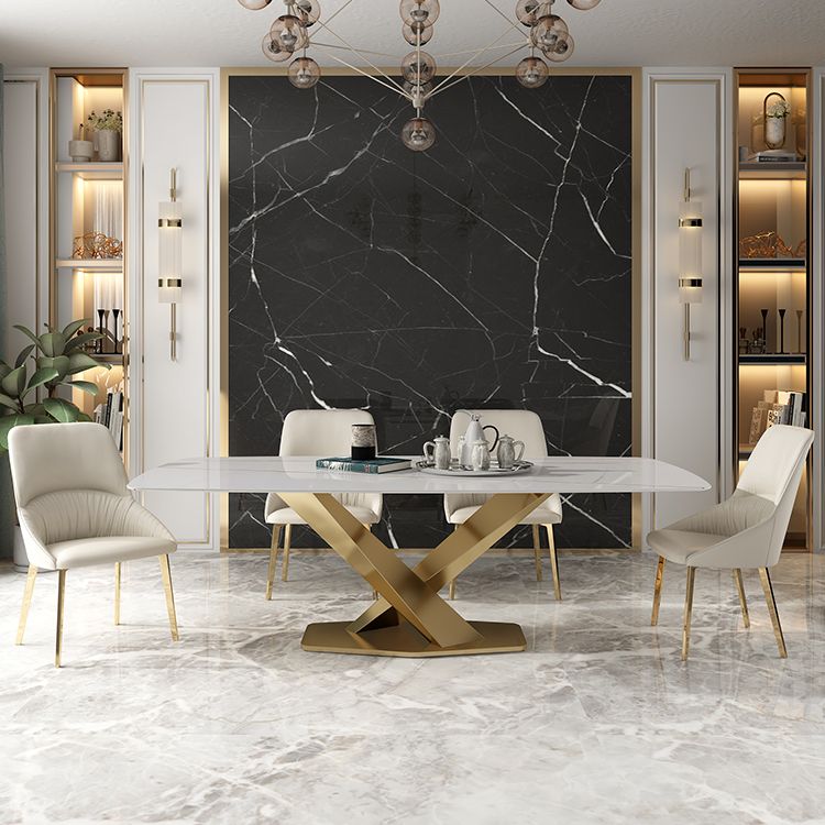 Rectangle Sintered Stone Top Dining Table Luxury Table with Pedestal Base