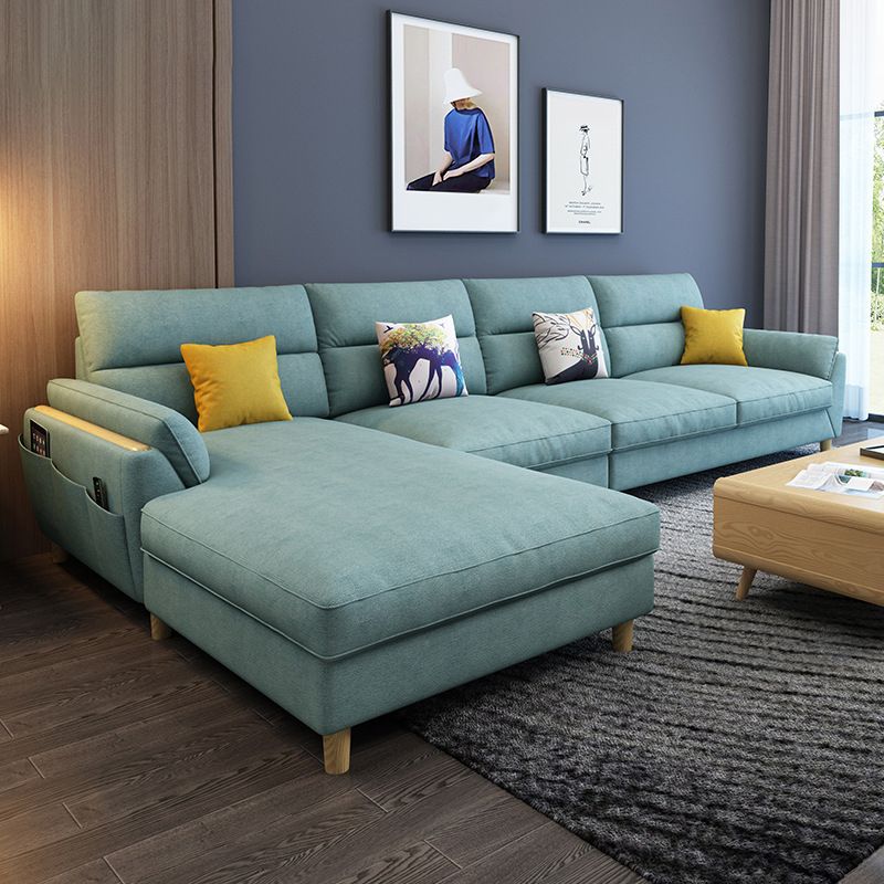 Flared Arm Linen Sectional Sofa Scandinavian Sectional with Wood Legs