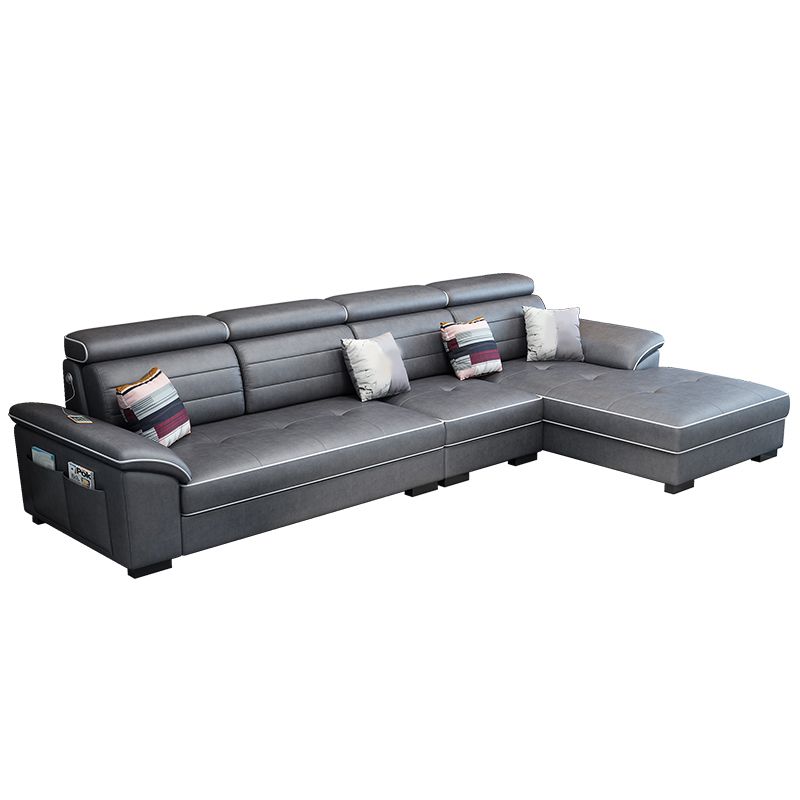 Contemporary Linen and Faux Leather L-Shape Furniture Sectionals