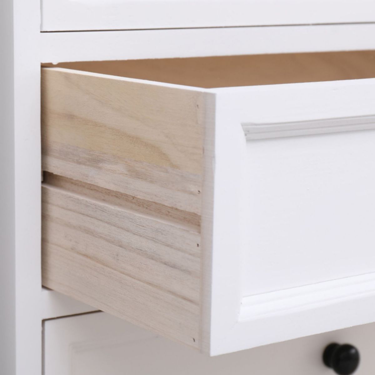 Contemporary White Accent Chest with Drawers and Solid Wood Bun Feet