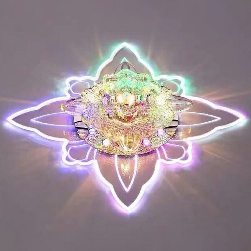 Plafonnier LED encastré en cristal moderne en forme de fleur pour couloir, transparent