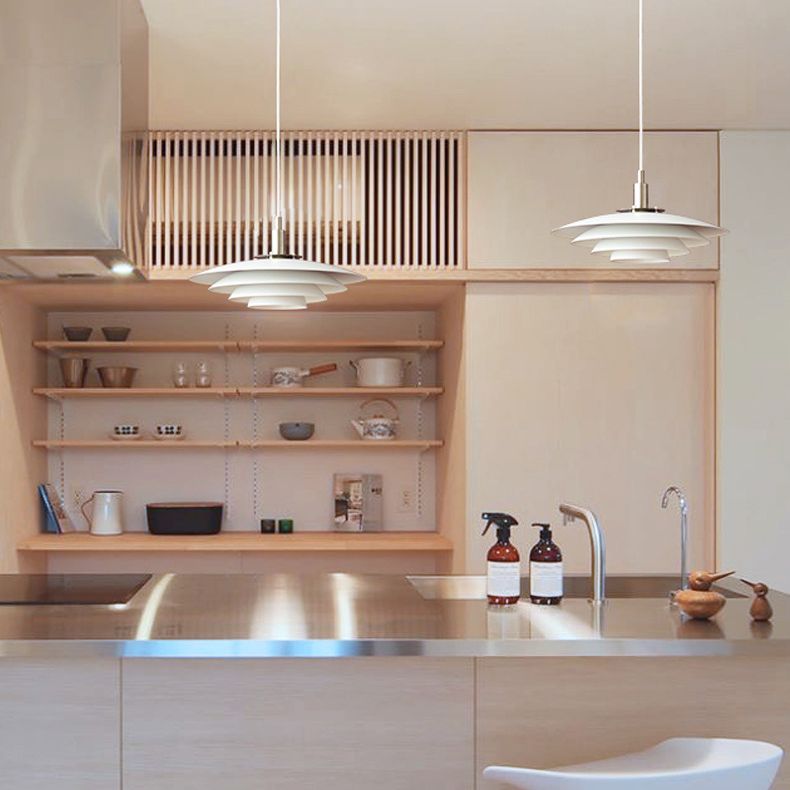 Nordic Style Minimalist Flying Saucer Hanging Light 15" Wide White Metal Single Bulb Lighting Fixture in Bedroom