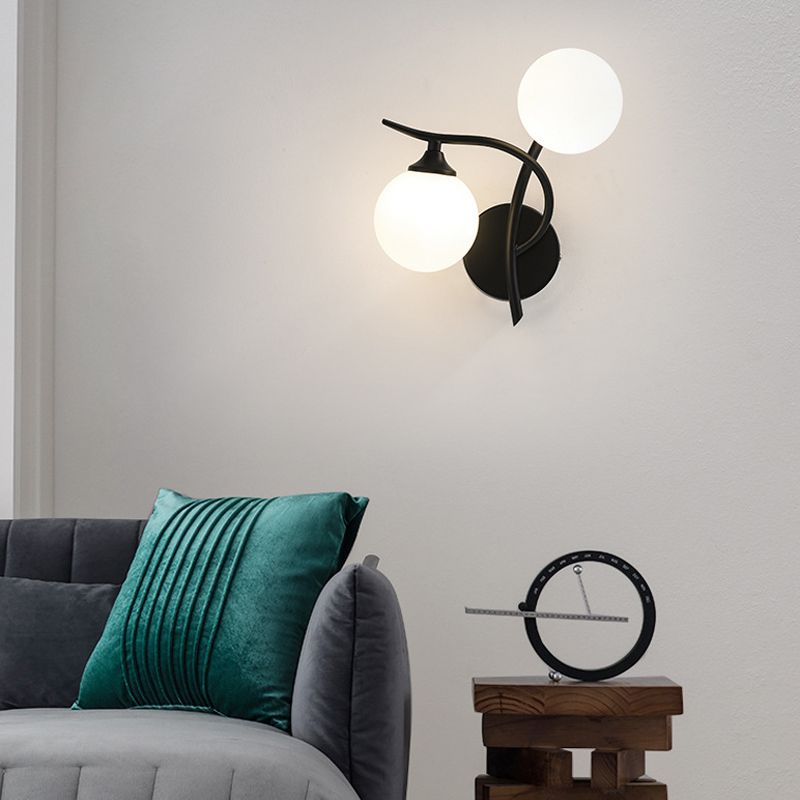 Contemporary White Glass Wall Sconce 2 Head Wall Light for Living Room