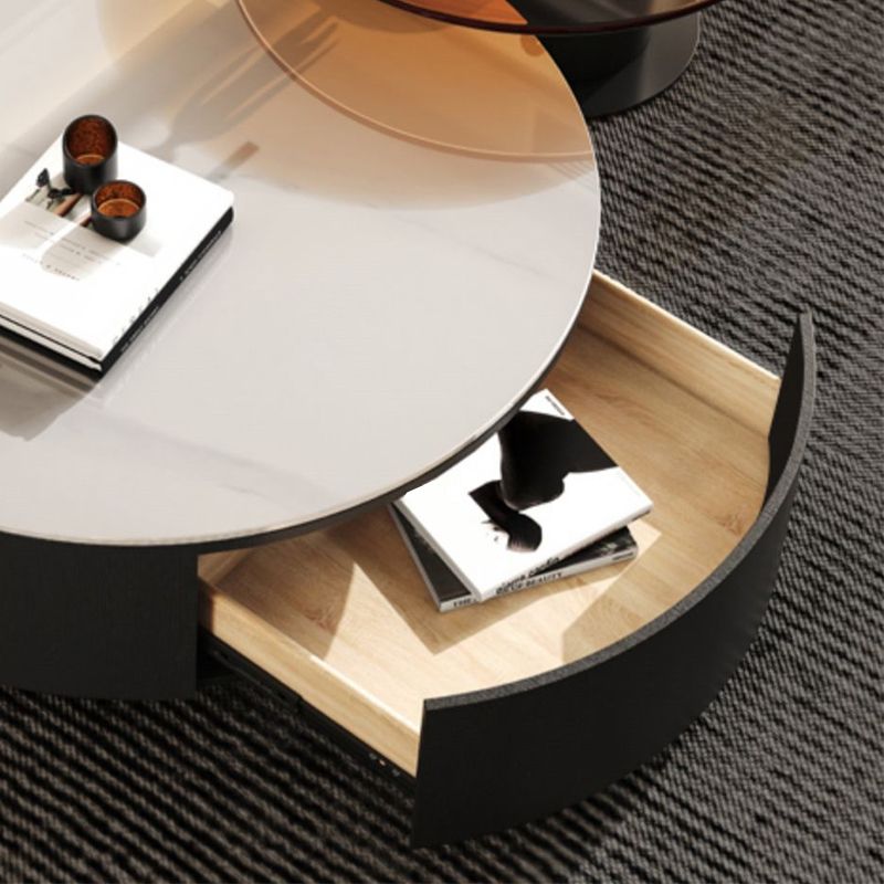 Modern Slate Coffee Table Round Bunching Coffee Table Set with Drawer