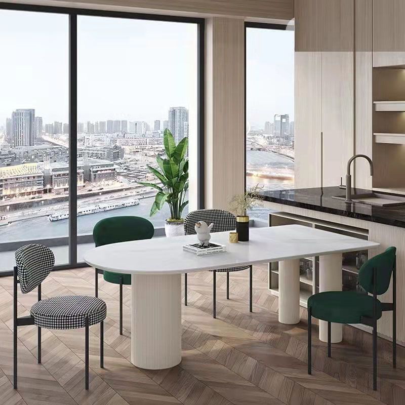 Irregular Shape White Table for Restaurant Sintered Stone Top Island Table with 3 Legs