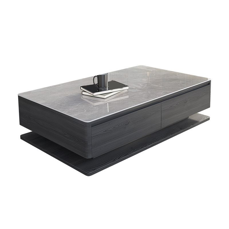 Modern Style Grey/white Slate Top Rectangular Coffee Table with Solid Wood Base