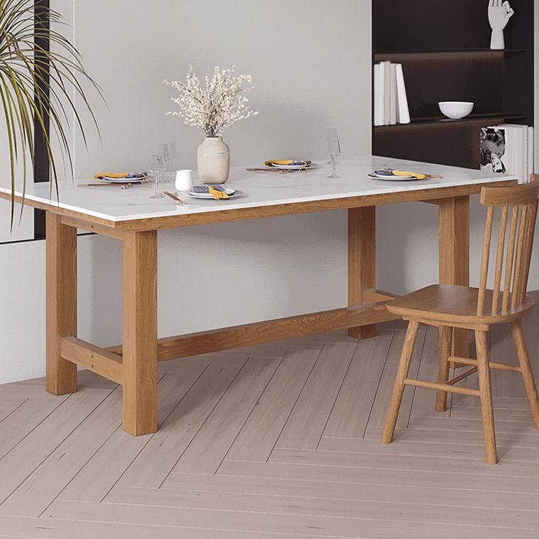 White Stone Top Table Set with Wooden Frame 1/2/5 Pieces Modern Dinette Set