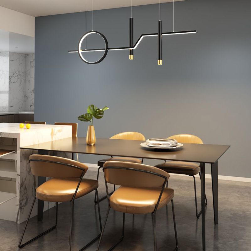 Linear Dinning Room Over Island Lighting Metal LED Modern Hanging Island Light in Black