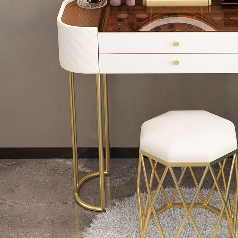 15.74" Wide Vanity Desk with 3 Storage Drawers Glam Glass Dresser, Whit