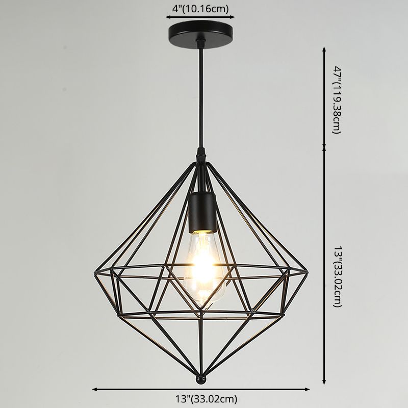 Iron Wire Cage Shade Pendant Lamp Loft Style 1 Head Restaurant Hanging Light Fixture