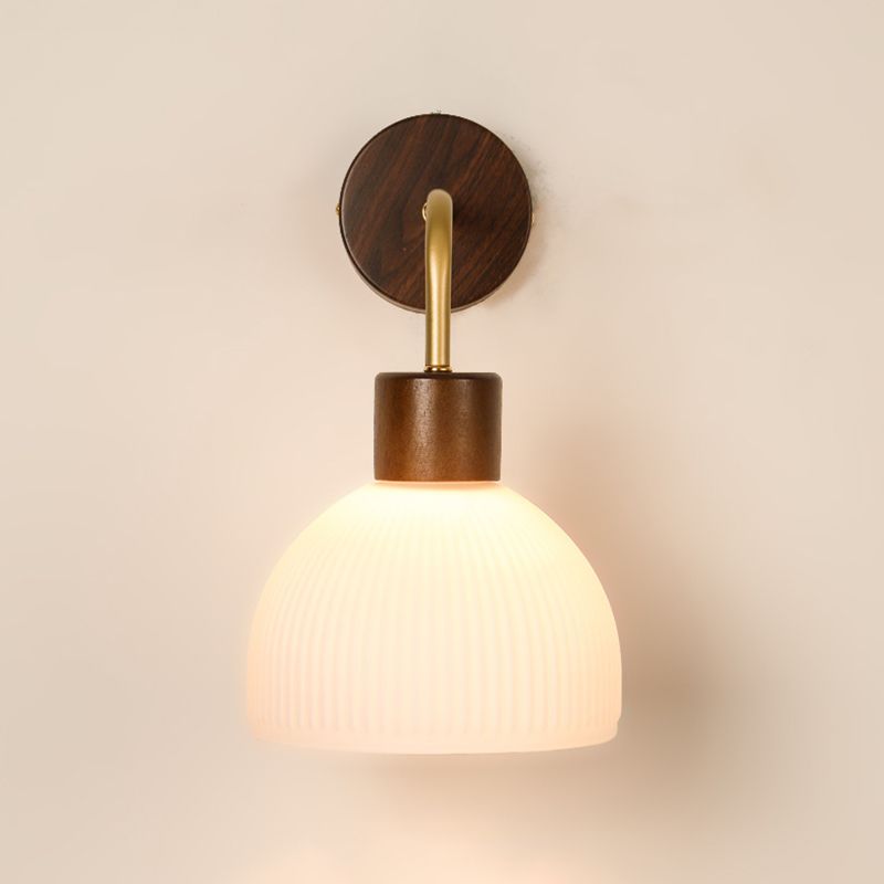 1-Light Wall Lamp Modern Wooden Wall Mount Lamp with Glass Shade for Living Room