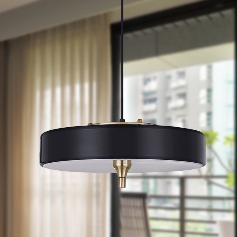 Modern Drum Chandelier Light Blue/White/Black Metal 3 Lights Dining Room Hanging Light Fixture