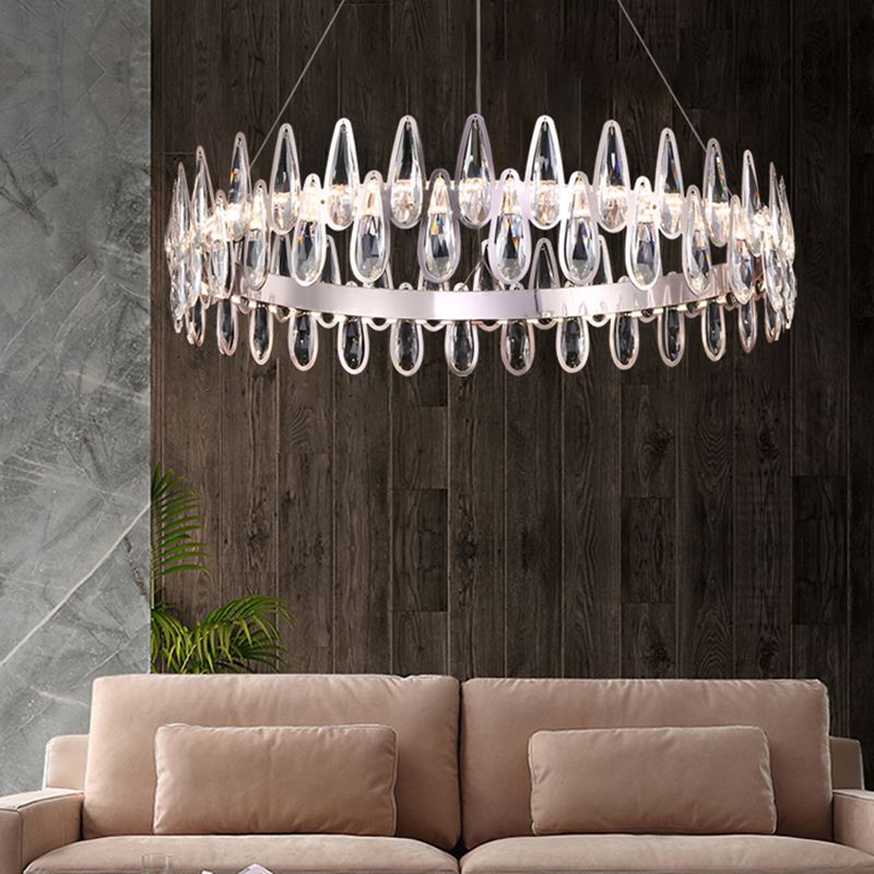 Contemporary Style Circle Pendant Chandelier Crystal 1 Light Chandelier Light in Silver