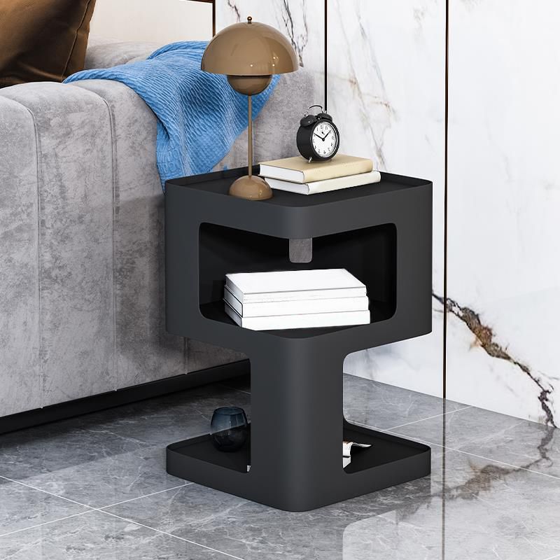 Square Tray Slate Top Side Table 21.65" Tall Metal Abstract Base End Table