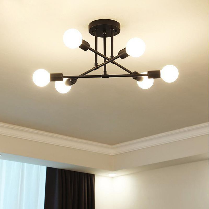 Lineaire Plafond Verlichting Retro Industrieel Ijzer Blootgesteld Lamp Semi Flush Mount Verlichting voor Living Room