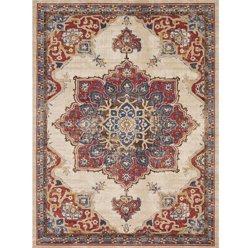 Retro Multicolor Moroccan Rug Synthetics Floral Patterned Rug Anti-Slip Washable Pet Friendly Carpet for Family Room