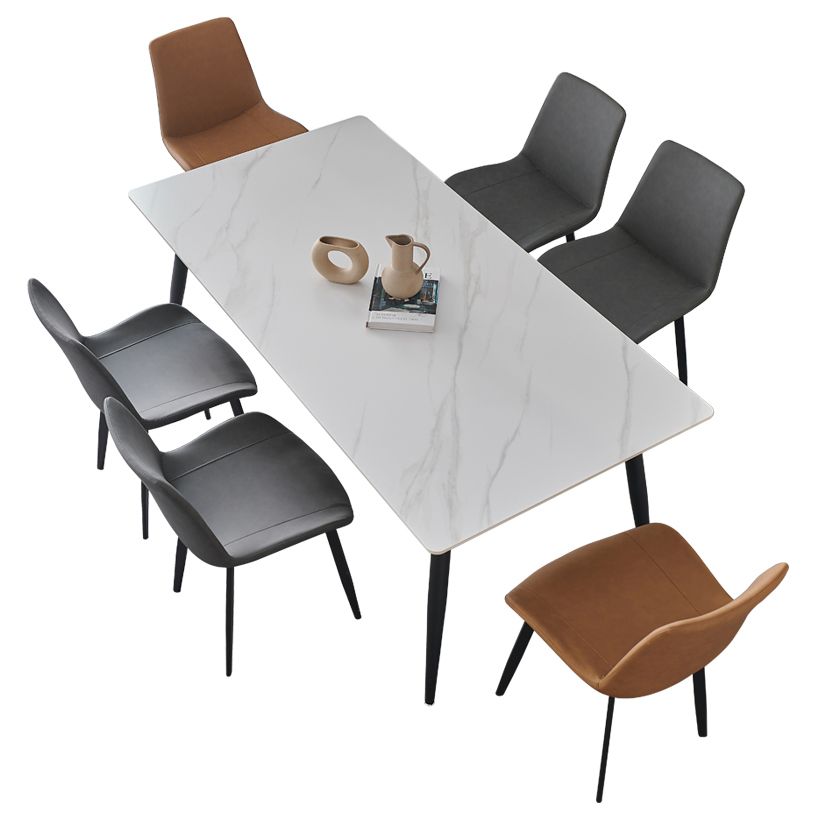 Mesa de comedor de piedra sinterizada, mesa rectangular con base de acero al carbono de 4 patas para el hogar