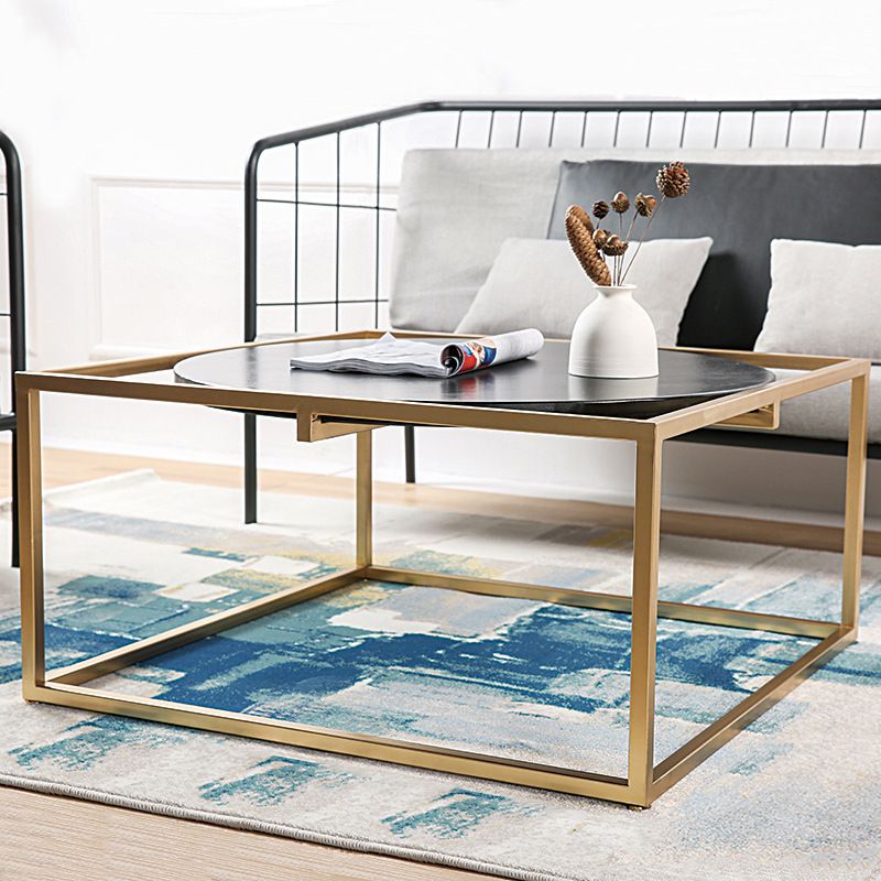 Metal Frame Base Coffee Table Round Wood Cocktail Table in Gold