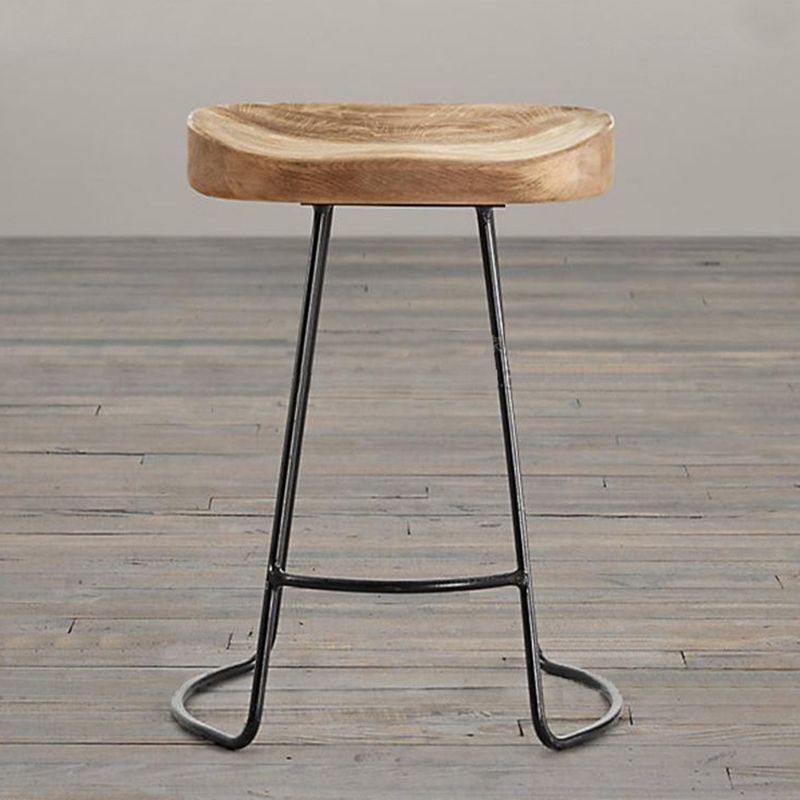 Contemporary Style Counter Stool Solid Wood Saddle Seat Bar Stool with Metal Base