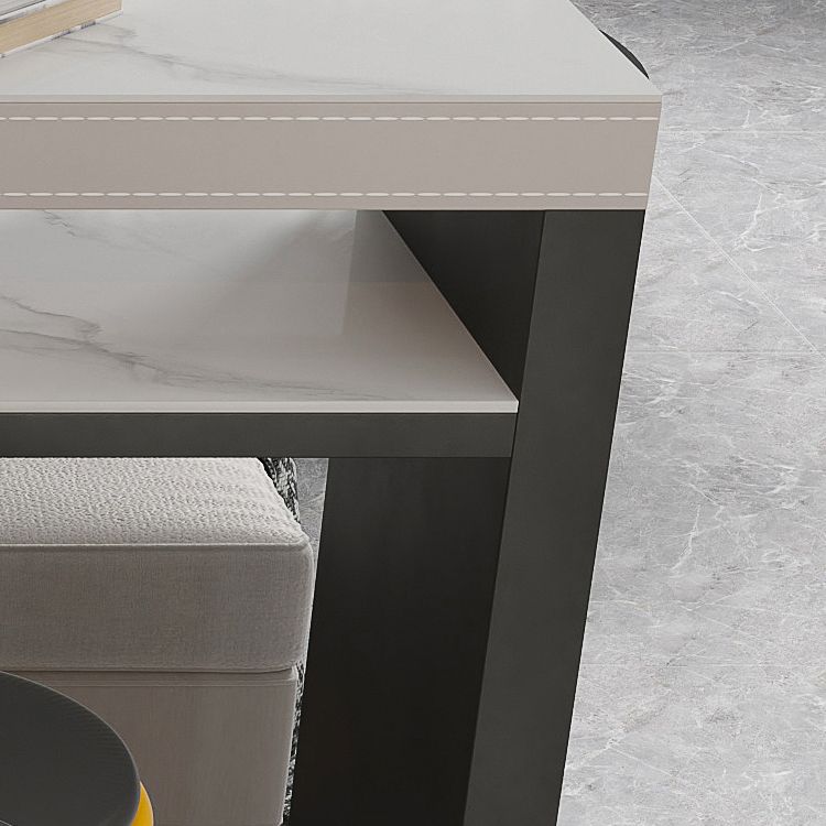 Industrial Counter Height Set 1/2/3 Pcs Stone and Leather Bar Table with Backless Stools