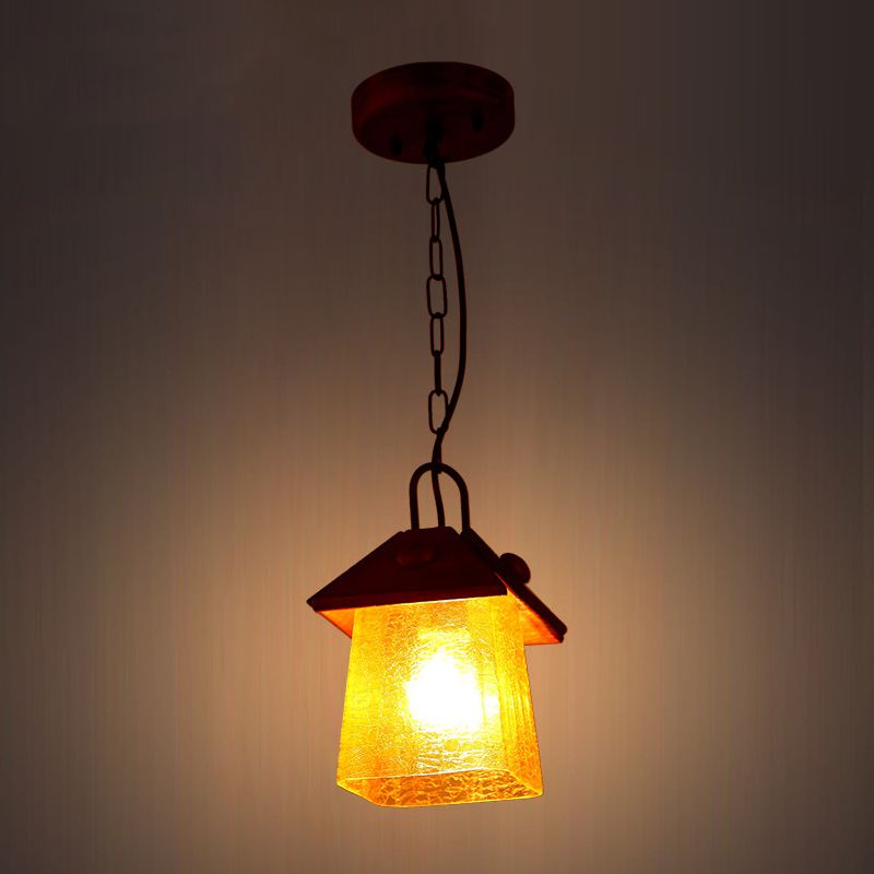 Enkele vierkante piramide hangende hanger Missie Gestructuur Witglas plafondlamp met bruine schaduw