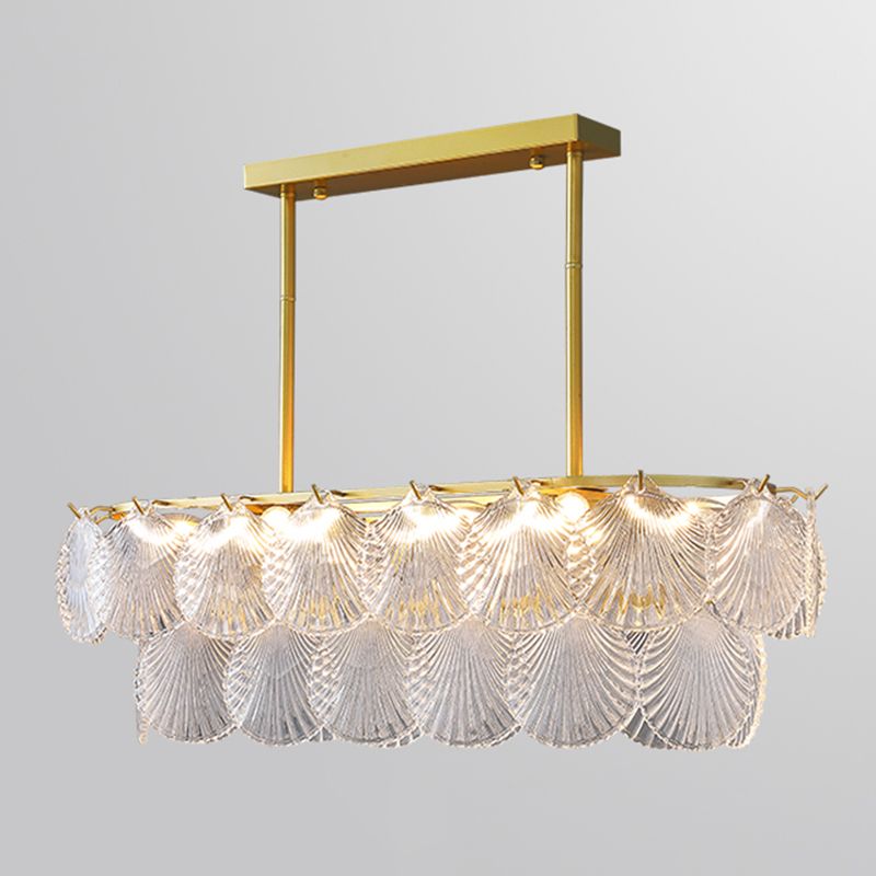 Modern Metal Ceiling Lamp Shell Shape Island Light with Glass Shade for Living Room