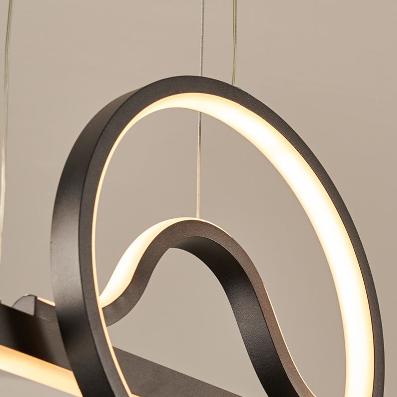 Linear Shape Island Pendants Contemporary Metal 3 Light Pendant Lighting Fixtures in Black