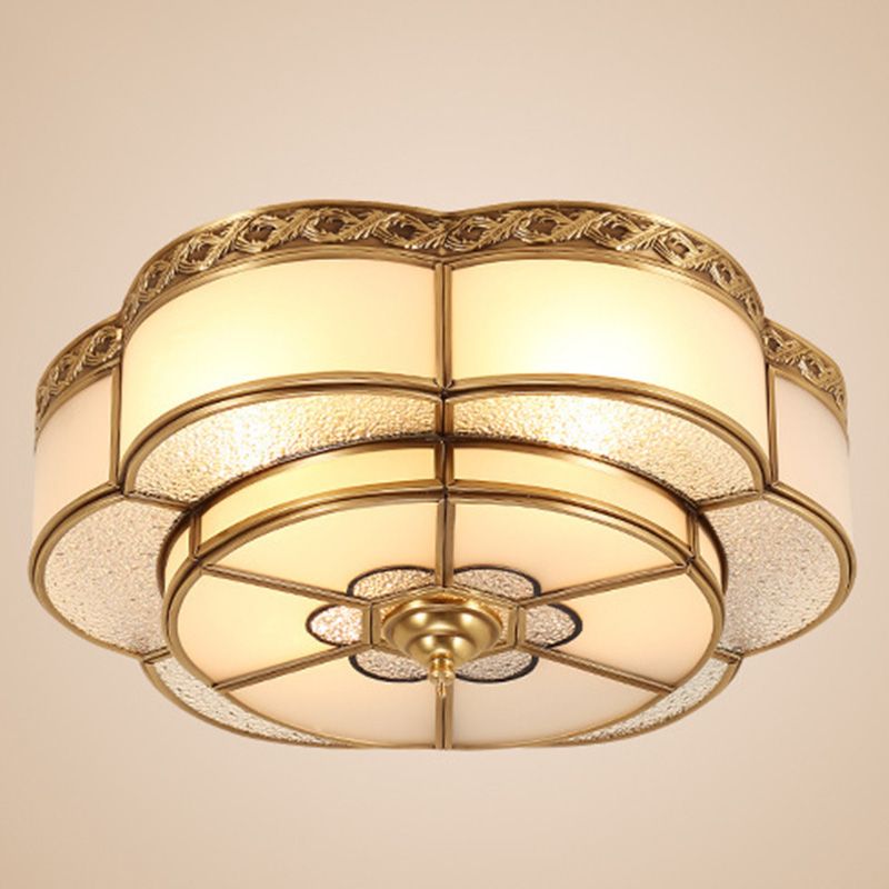 Glass Gold Ceiling Mounted Fixture Shaded Traditional Close to Ceiling Chandelier