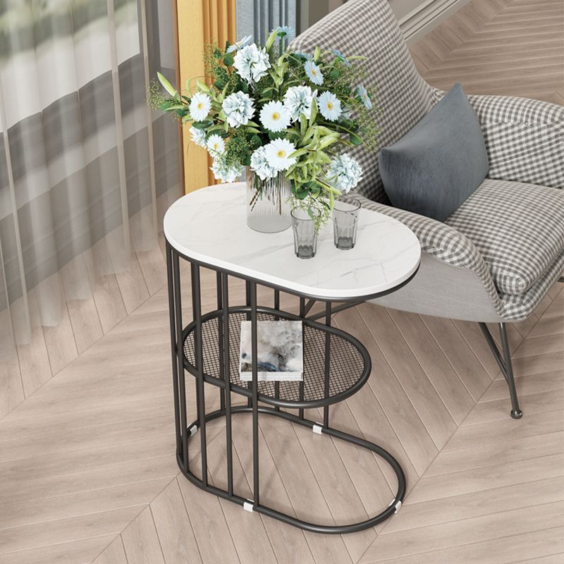 Minimalist Oval Corner Table Slate C Side Table for Living Room
